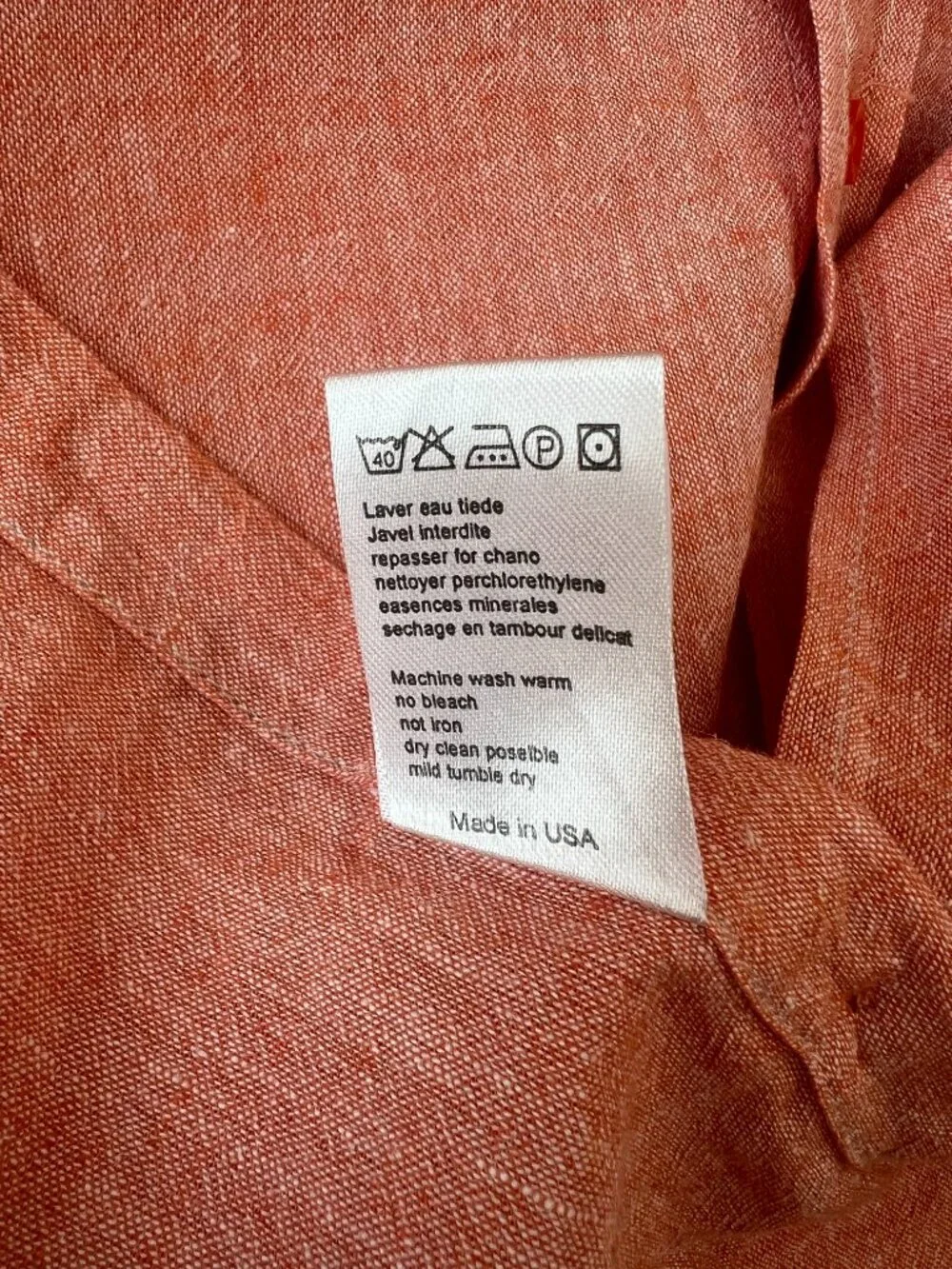 VTG Polo Ralph Lauren 100% Linen USA Made Orange Coral Size L Shirt Y2K